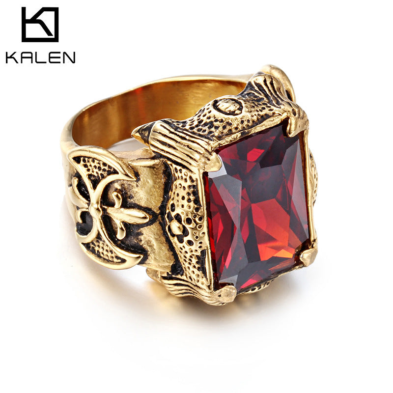 Men's Stainless Steel Hand Retro Punk Brother Ruby Titanium Rings