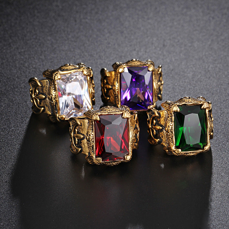 Men's Stainless Steel Hand Retro Punk Brother Ruby Titanium Rings