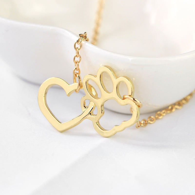 Ornament Dog's Paw Heart-shaped Alloy Short Necklaces