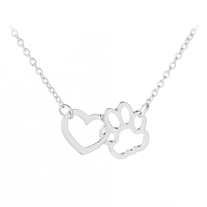 Ornament Dog's Paw Heart-shaped Alloy Short Necklaces