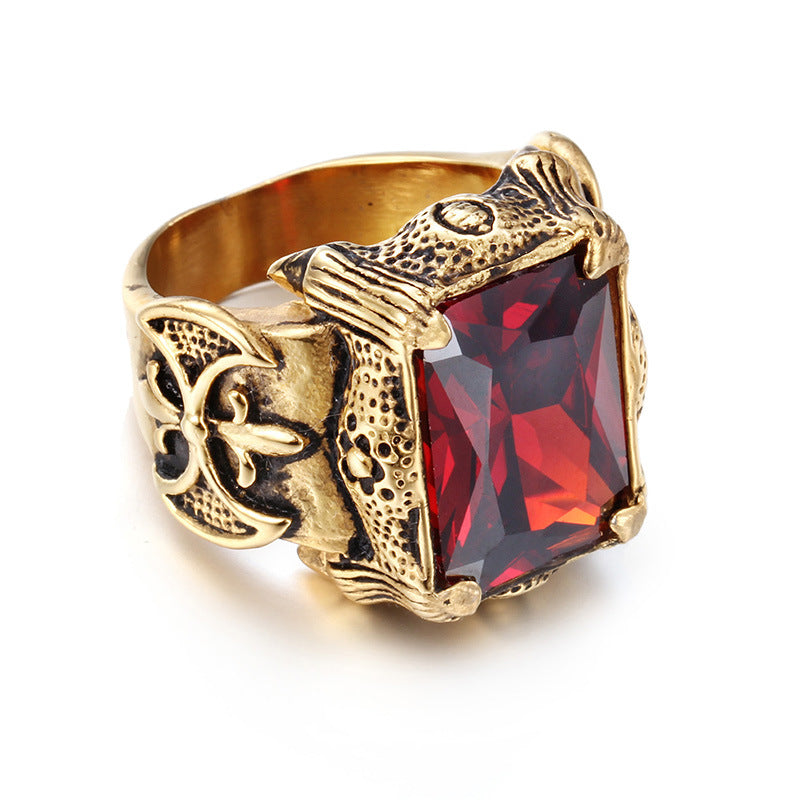 Men's Stainless Steel Hand Retro Punk Brother Ruby Titanium Rings