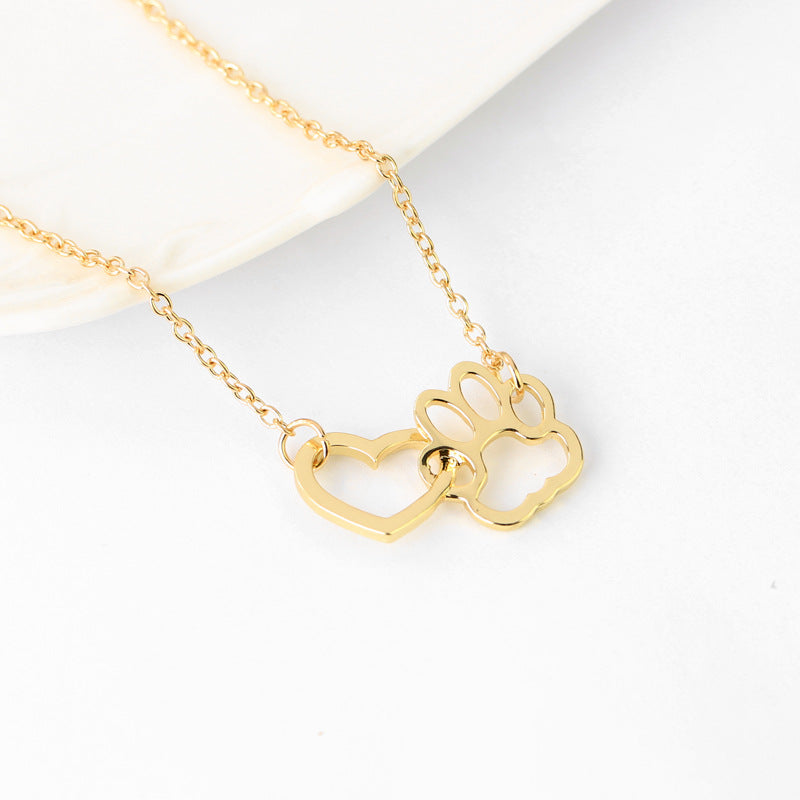 Ornament Dog's Paw Heart-shaped Alloy Short Necklaces