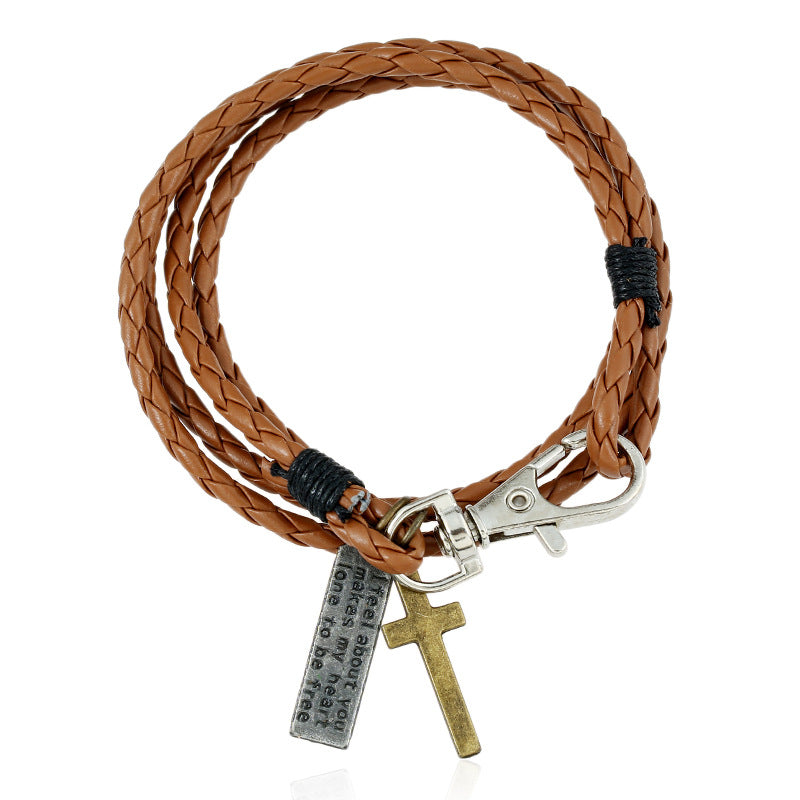 Woven Leather Simple Double Imitation Punk Bracelet