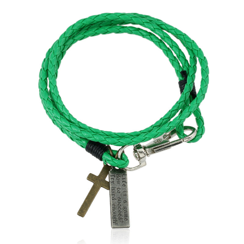 Woven Leather Simple Double Imitation Punk Bracelet