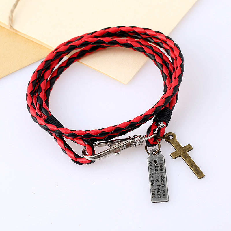 Woven Leather Simple Double Imitation Punk Bracelet