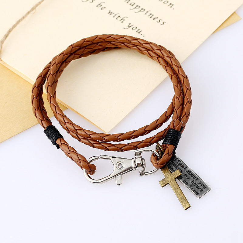 Woven Leather Simple Double Imitation Punk Bracelet
