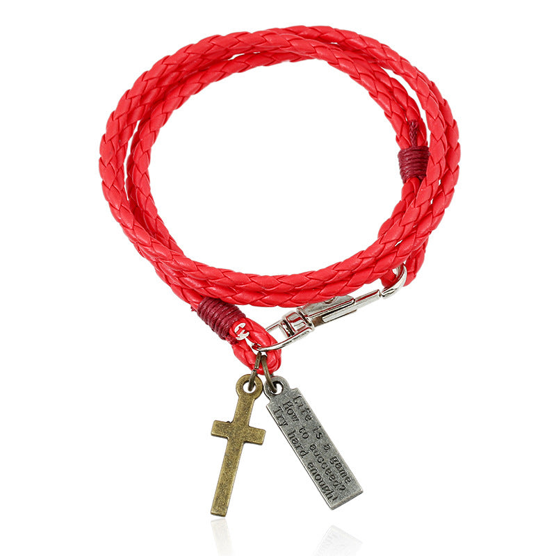 Woven Leather Simple Double Imitation Punk Bracelet