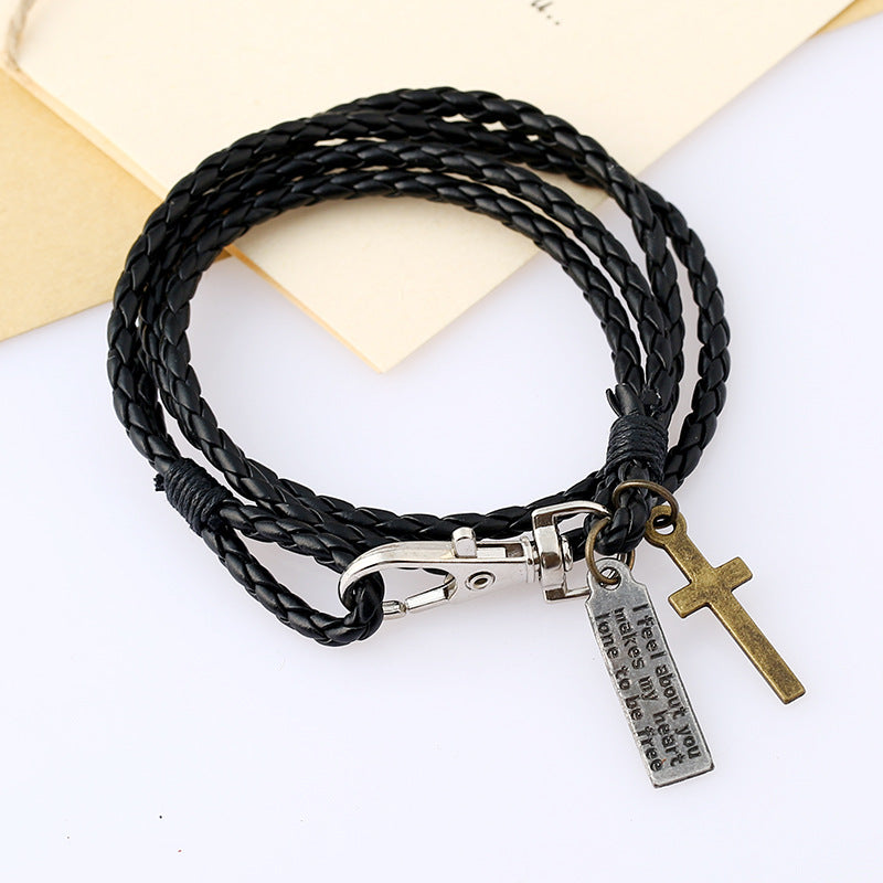Woven Leather Simple Double Imitation Punk Bracelet