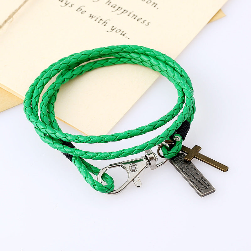 Woven Leather Simple Double Imitation Punk Bracelet