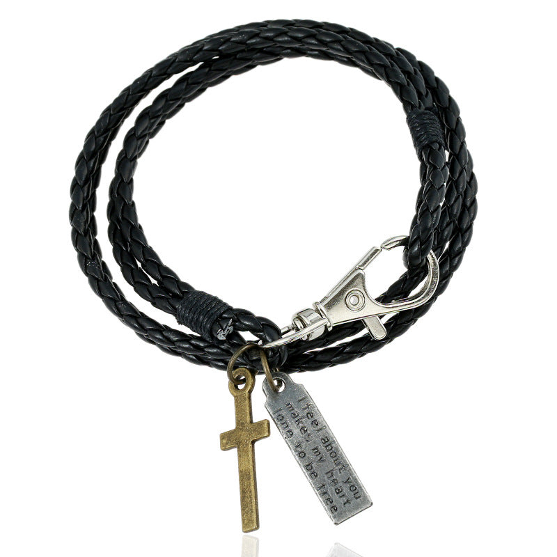 Woven Leather Simple Double Imitation Punk Bracelet