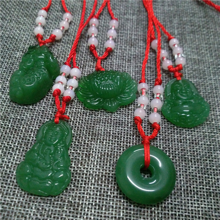 Imitation Jade Buddha Running Rivers Lakes Upside Down Meeting Necklaces