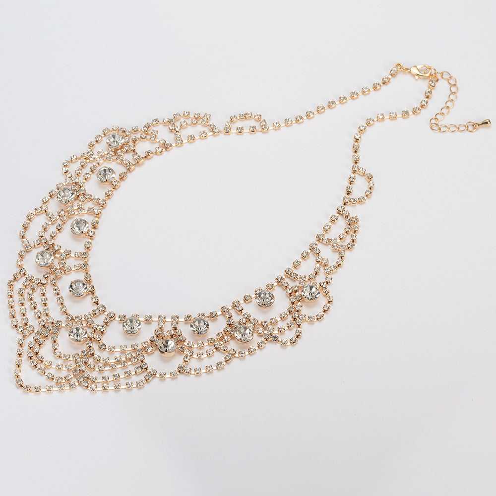 Luxurious Exaggerating Decorative Collarbone Chain Shiny Full Diamond Rhinestone Necklace