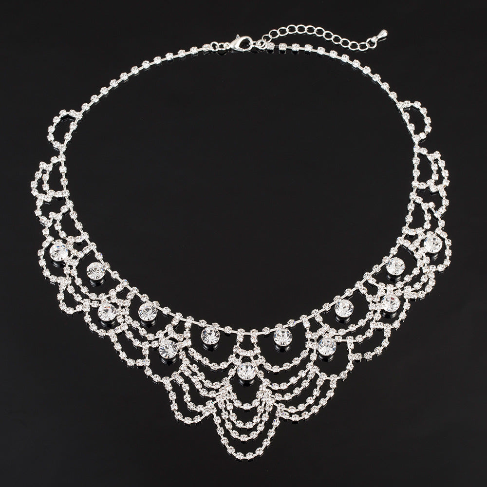 Luxurious Exaggerating Decorative Collarbone Chain Shiny Full Diamond Rhinestone Necklace