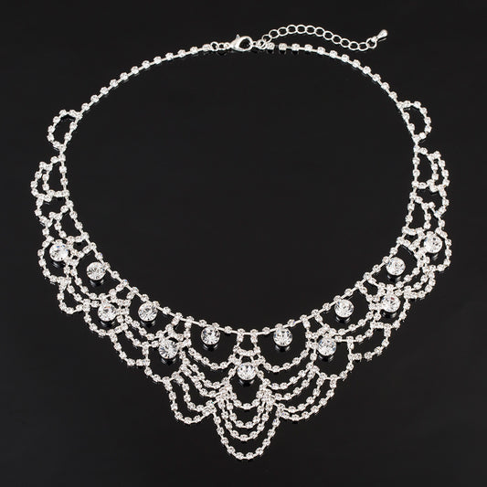 Luxurious Exaggerating Decorative Collarbone Chain Shiny Full Diamond Rhinestone Necklace