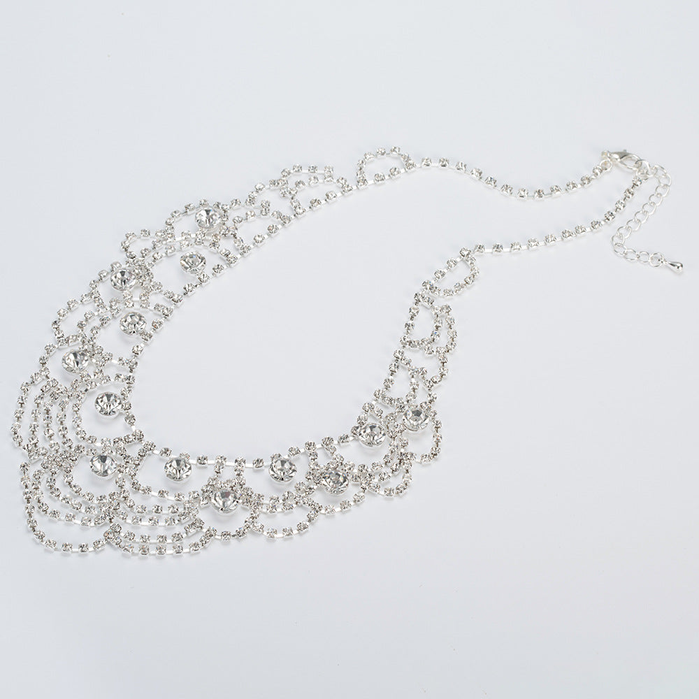 Luxurious Exaggerating Decorative Collarbone Chain Shiny Full Diamond Rhinestone Necklace