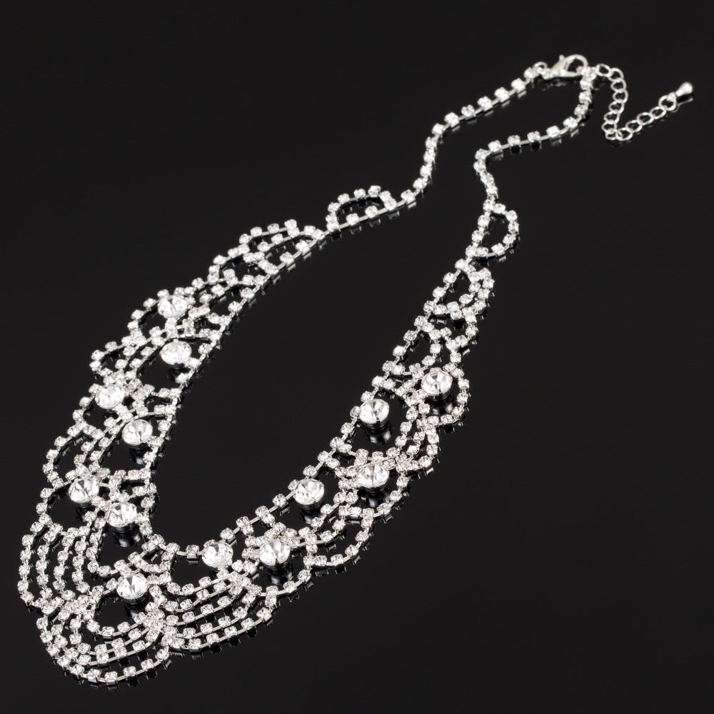 Luxurious Exaggerating Decorative Collarbone Chain Shiny Full Diamond Rhinestone Necklace