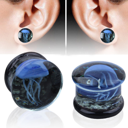 Glass Earhole Enlarging Tools Ear Luminous Jellyfish Stud Earrings