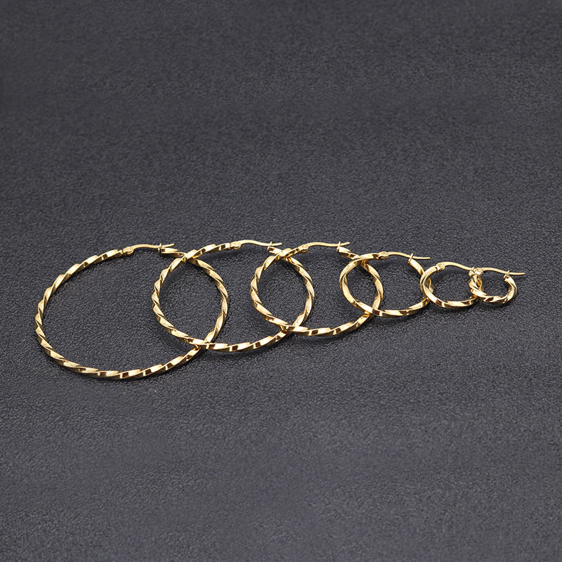Simple Personality Fashion Titanium Steel Female Twisted Large Ear Clip Earrings