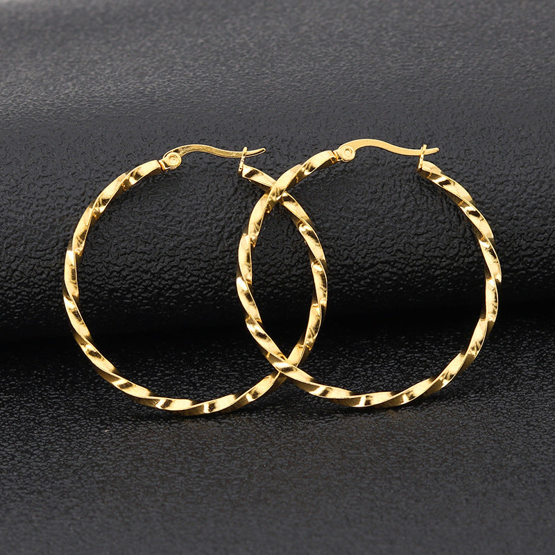 Simple Personality Fashion Titanium Steel Female Twisted Large Ear Clip Earrings