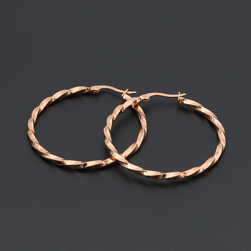 Simple Personality Fashion Titanium Steel Female Twisted Large Ear Clip Earrings