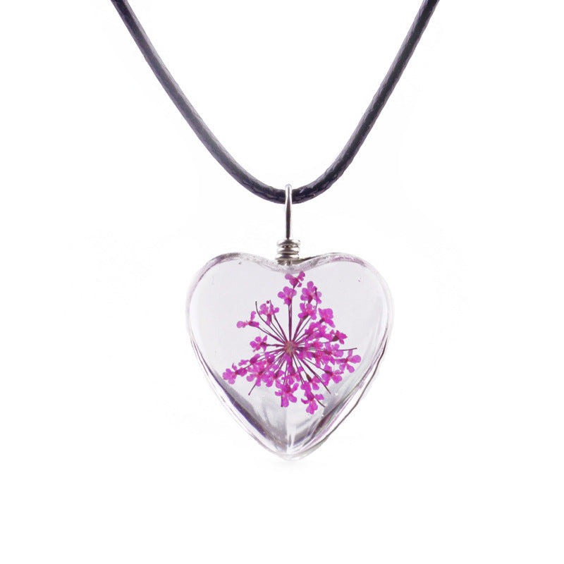 Colorful Dandelion Heart-shaped Glass Snow Beads Flower Heart Shaped Necklaces