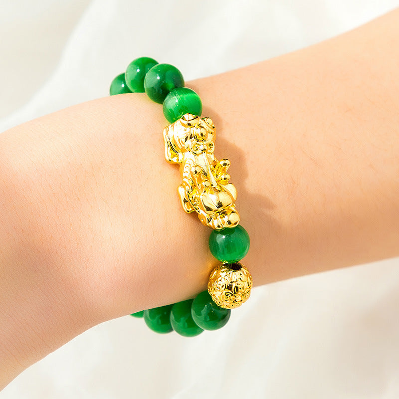 Men's & Women's Agate Couple Six Words Mantra Alluvial Gold Gilt Beaded Bracelet