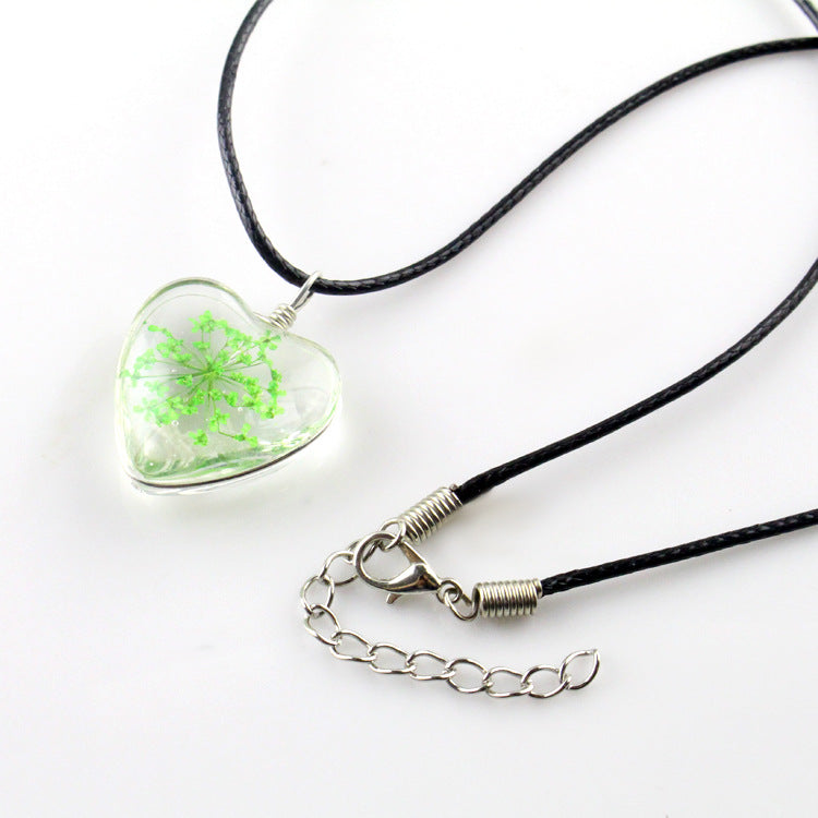 Colorful Dandelion Heart-shaped Glass Snow Beads Flower Heart Shaped Necklaces