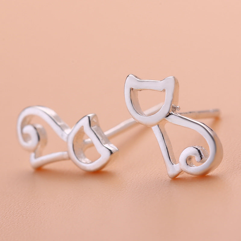 Graceful Petite Statement Cat Korean Style Stud Earrings