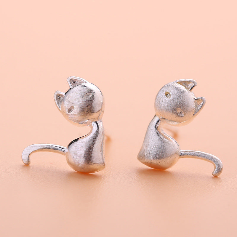 Graceful Petite Statement Cat Korean Style Stud Earrings