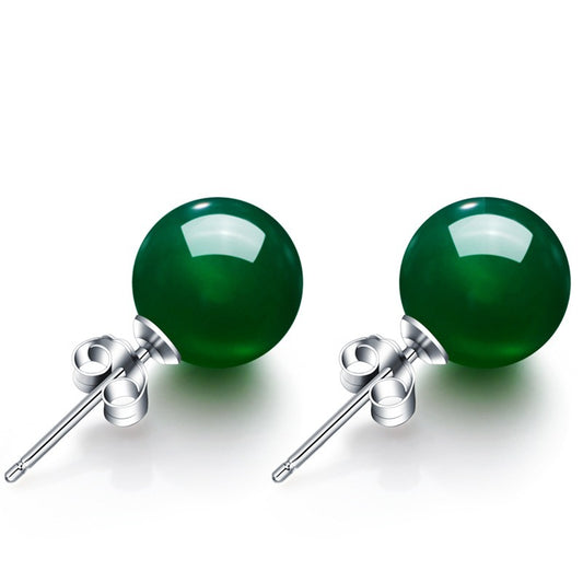 Fashion Synthetic Green Chalcedony Female Sier Red Earrings
