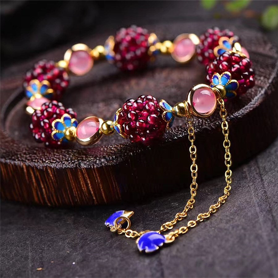 Natural Garnet Pomegranate Crystal Grape Ball Bracelets