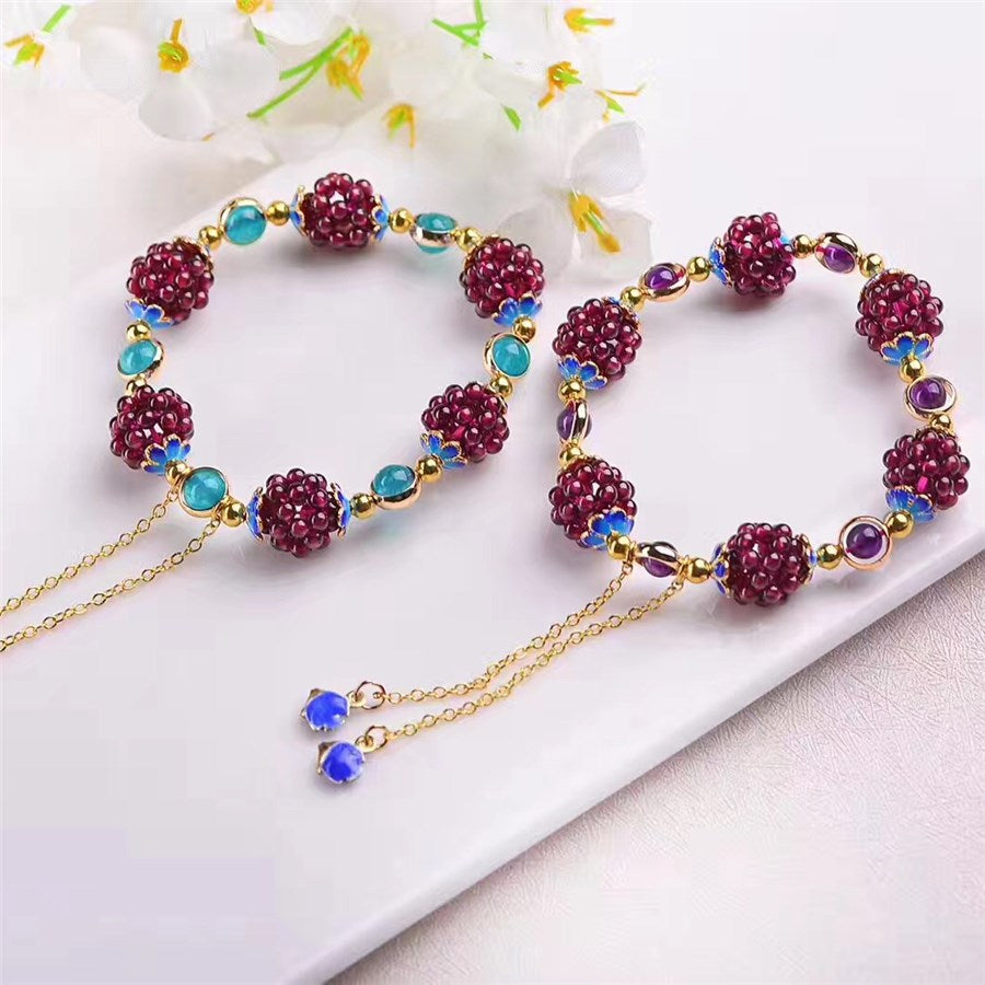 Natural Garnet Pomegranate Crystal Grape Ball Bracelets