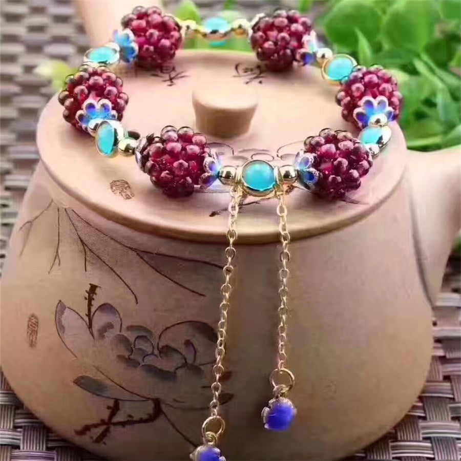 Natural Garnet Pomegranate Crystal Grape Ball Bracelets