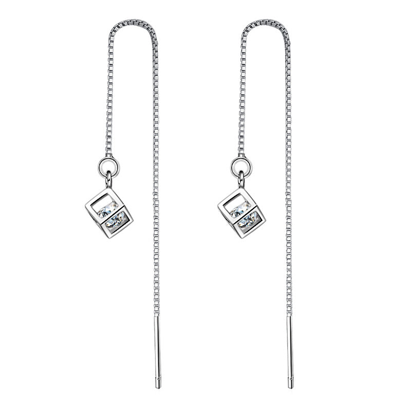 Love Cube Tassel Square Geometric Zircon Earrings