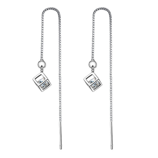 Love Cube Tassel Square Geometric Zircon Earrings