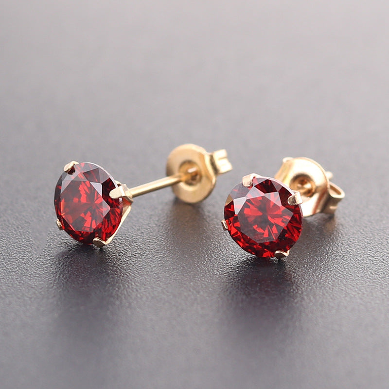 Titanium Steel Four Claw Crystal Color Zircon Thin Rings