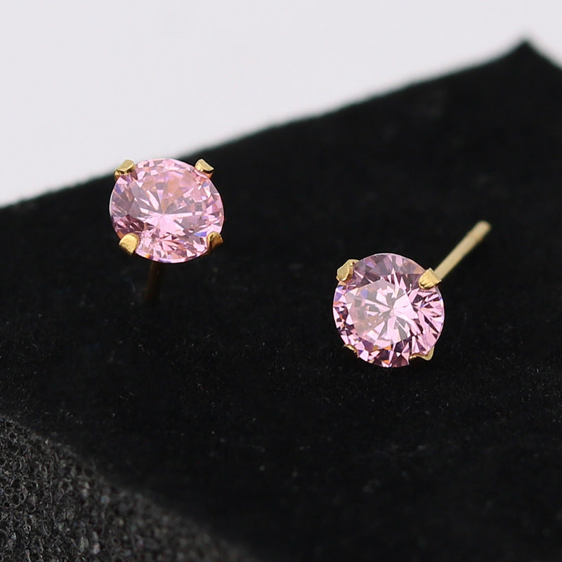Titanium Steel Diamond Stainless Electroplated Color Stud Earrings