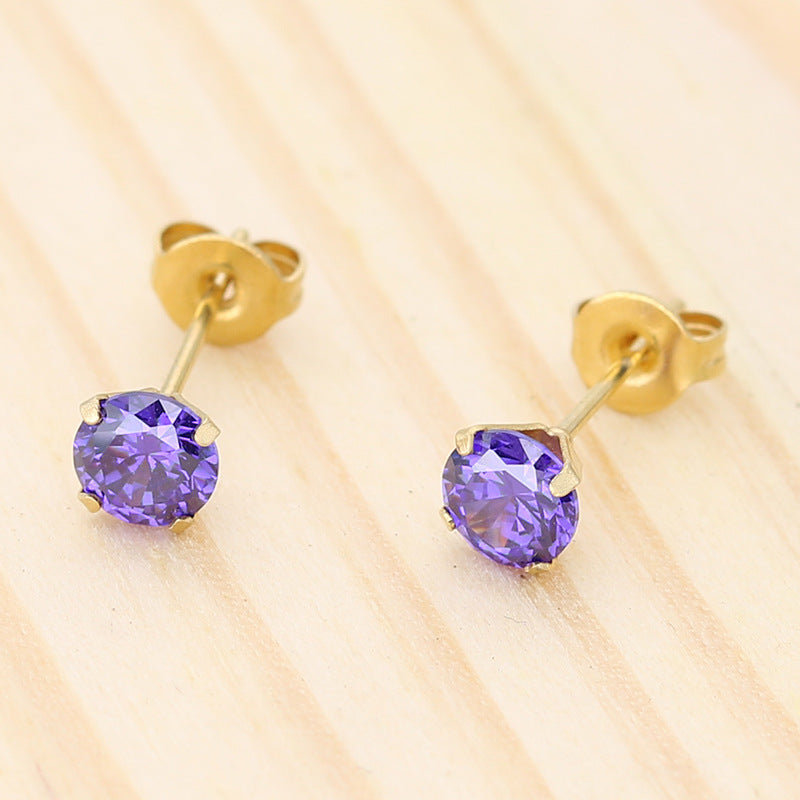 Titanium Steel Diamond Stainless Electroplated Color Stud Earrings