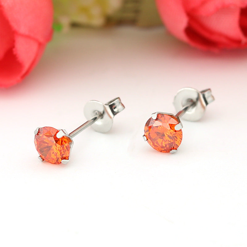 Titanium Steel Diamond Stainless Electroplated Color Stud Earrings