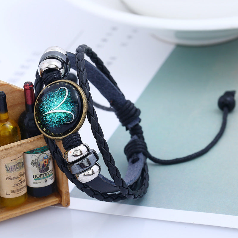 Twee Constellations Hand-woven Beads Vintage Cowhide Bracelet