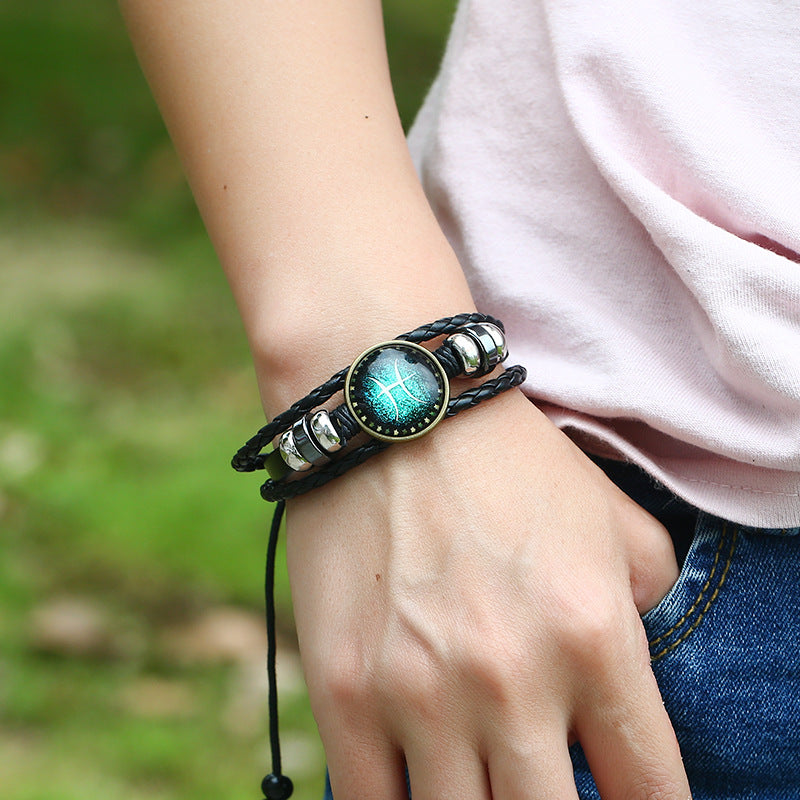 Twee Constellations Hand-woven Beads Vintage Cowhide Bracelet
