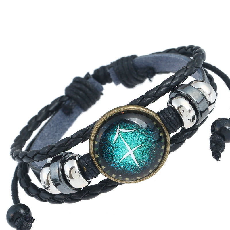 Twee Constellations Hand-woven Beads Vintage Cowhide Bracelet