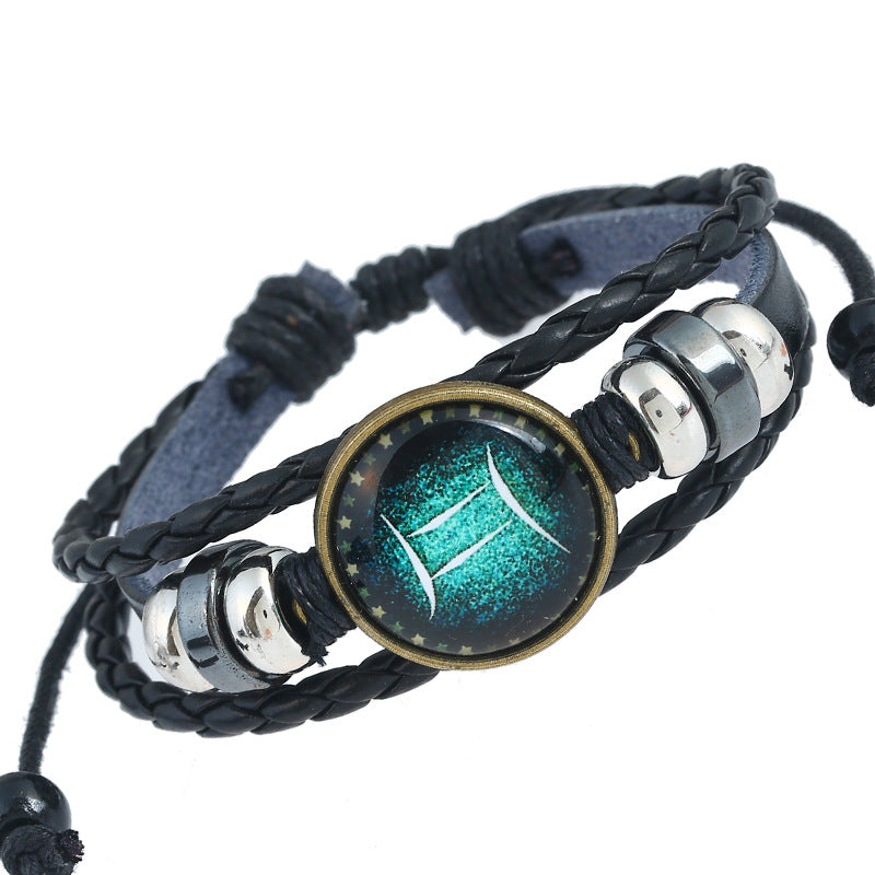 Twee Constellations Hand-woven Beads Vintage Cowhide Bracelet