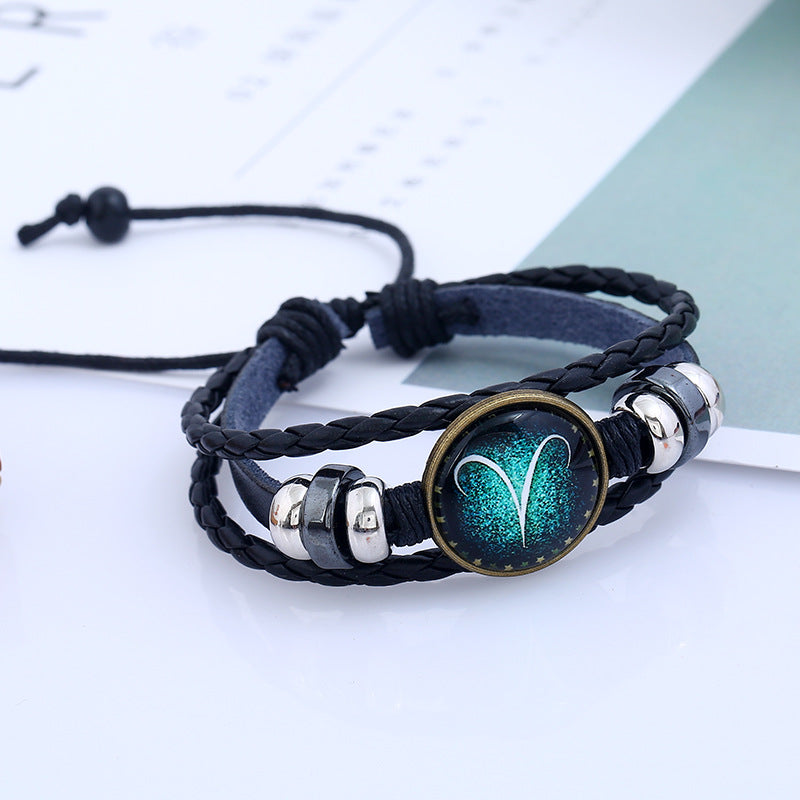 Twee Constellations Hand-woven Beads Vintage Cowhide Bracelet