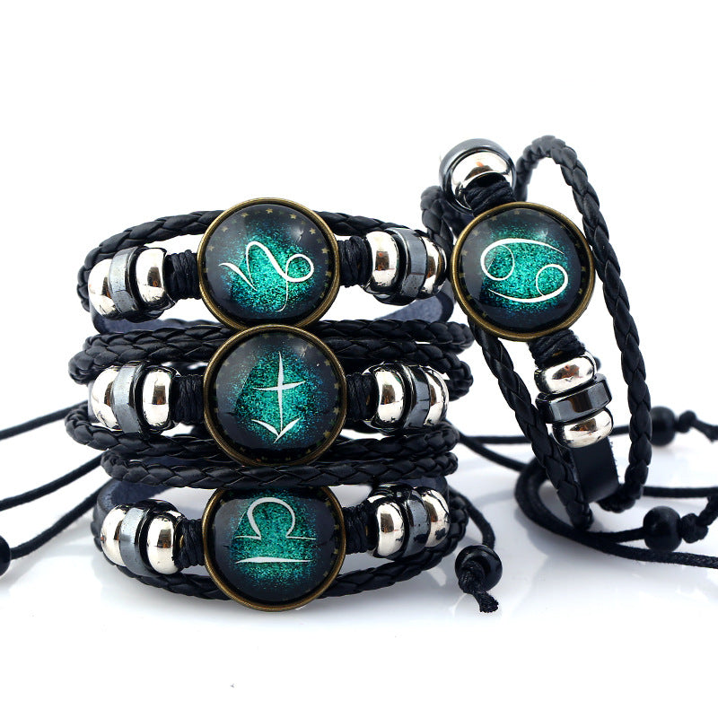 Twee Constellations Hand-woven Beads Vintage Cowhide Bracelet