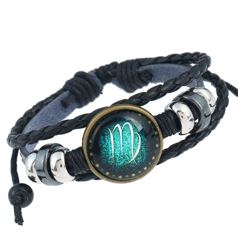 Twee Constellations Hand-woven Beads Vintage Cowhide Bracelet