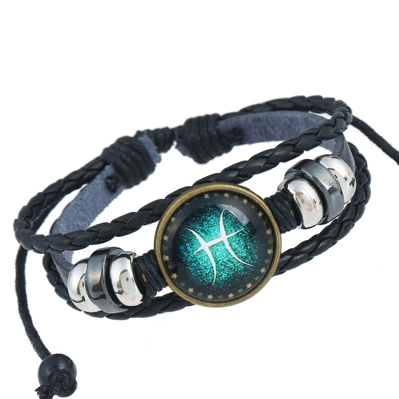 Twee Constellations Hand-woven Beads Vintage Cowhide Bracelet