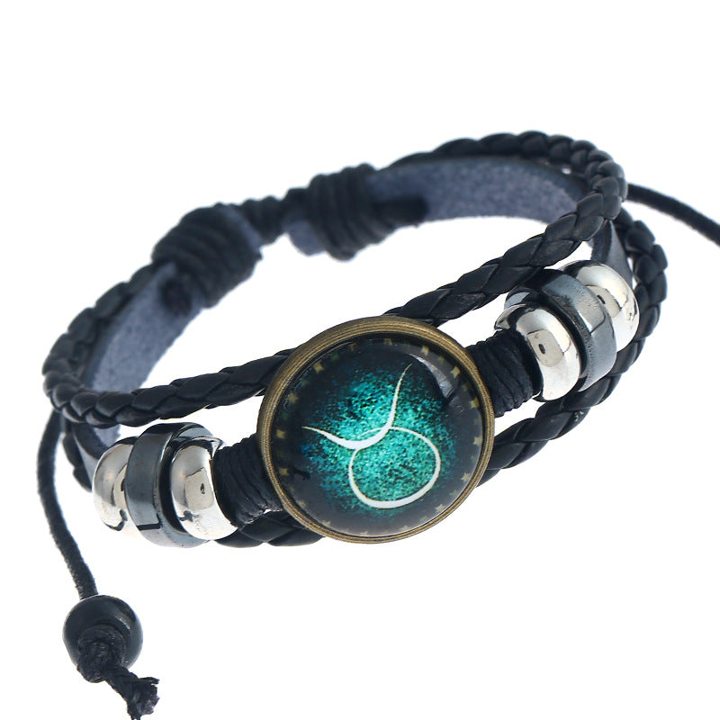 Twee Constellations Hand-woven Beads Vintage Cowhide Bracelet