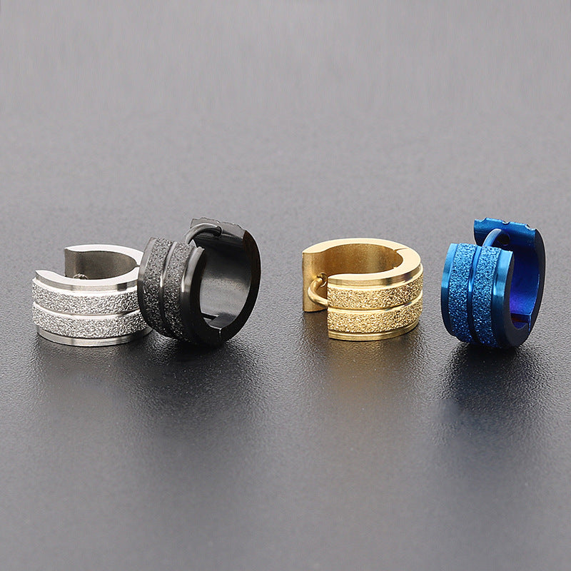 Men's Simple Personality Titanium Steel Stainless Frosted Earrings