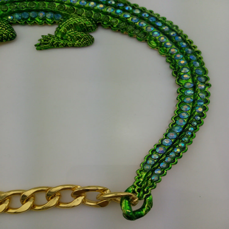 Women's Halloween Vintage Big Crocodile Shape Diamond Clavicle Chain Detachable Necklace